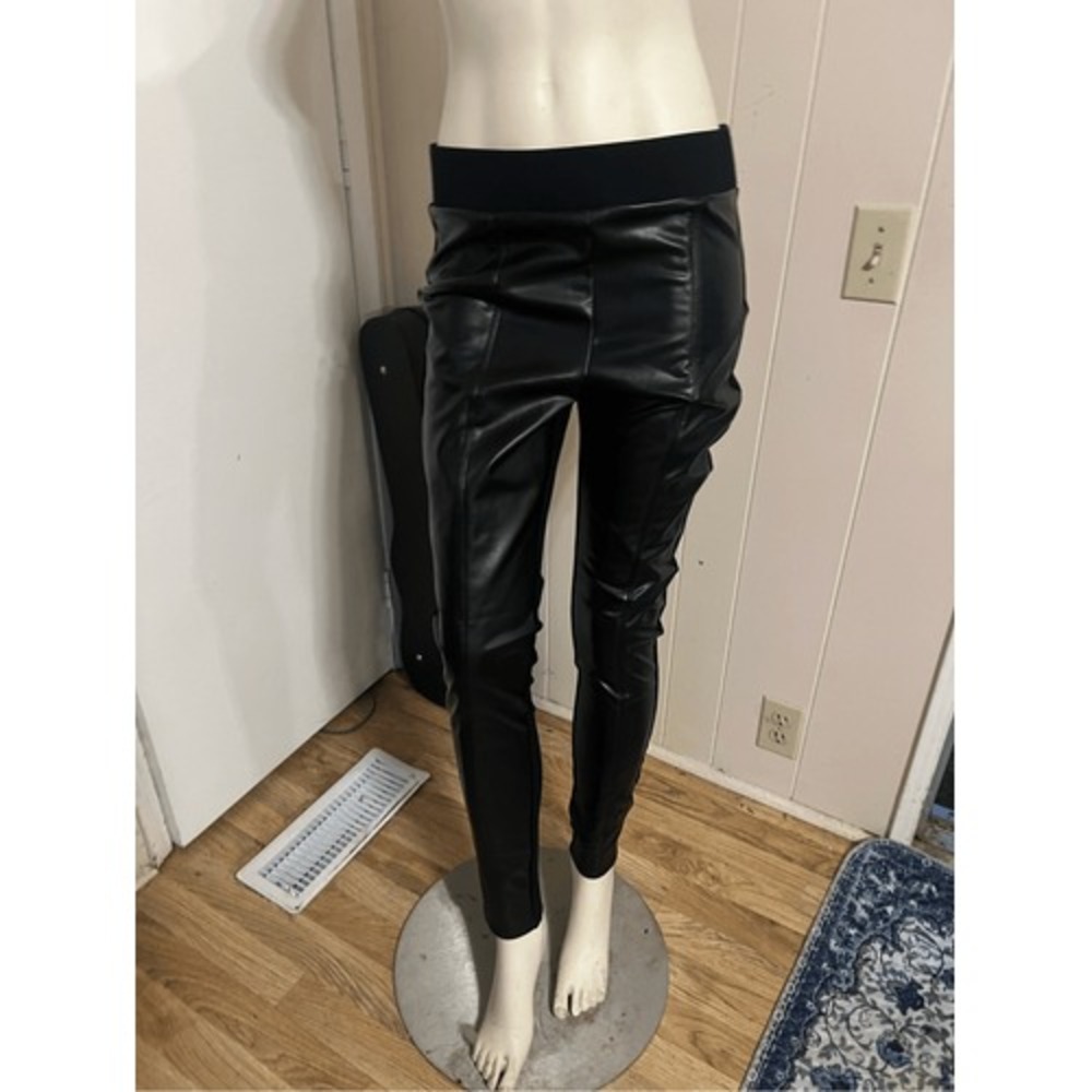 NWT Ann Taylor Factory Faux Leather Front Black Skinny Pants Size M